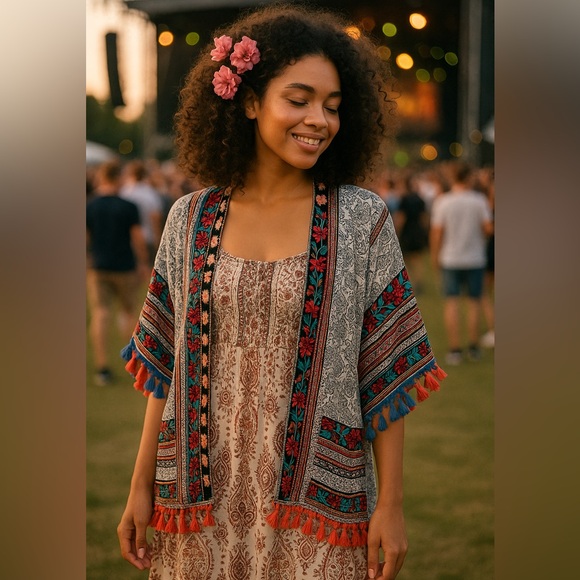 Umgee Multicolor Patterned Kaftan - Picture 1 of 8